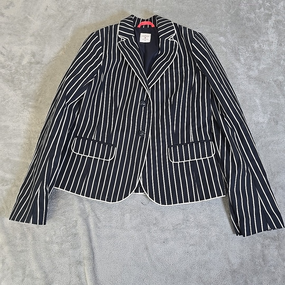 Gap Academy Blazer Womens 4 Navy Stripe 2‎ Button 100% Cotton Casual Career Prep